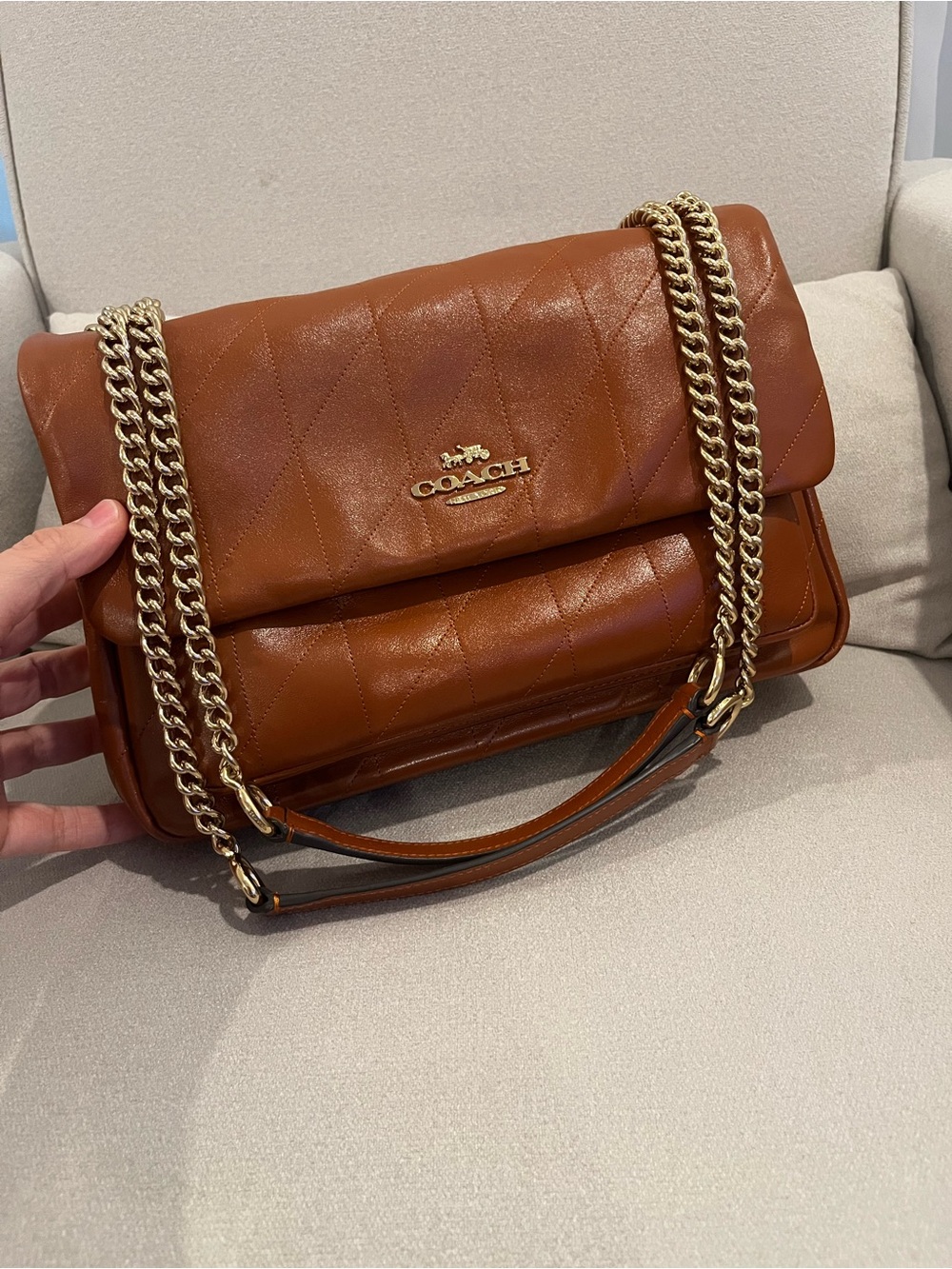 COACH Elodie Cinnamon Quilted Leather Shoulder Bag with chain Sold out